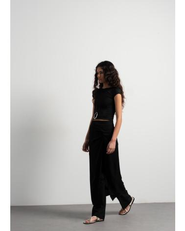PUNTOSALAO JUPE MIDI NOIRE STYLE PARÉO DRAPPÉE AVEC FENTE NEGRO