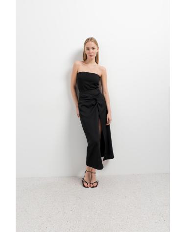 PUNTOSALAO GONNA MIDI NERA STILE PAREO CON DETTAGLIO DRAPPEGGIATO E SPACCO NEGRO