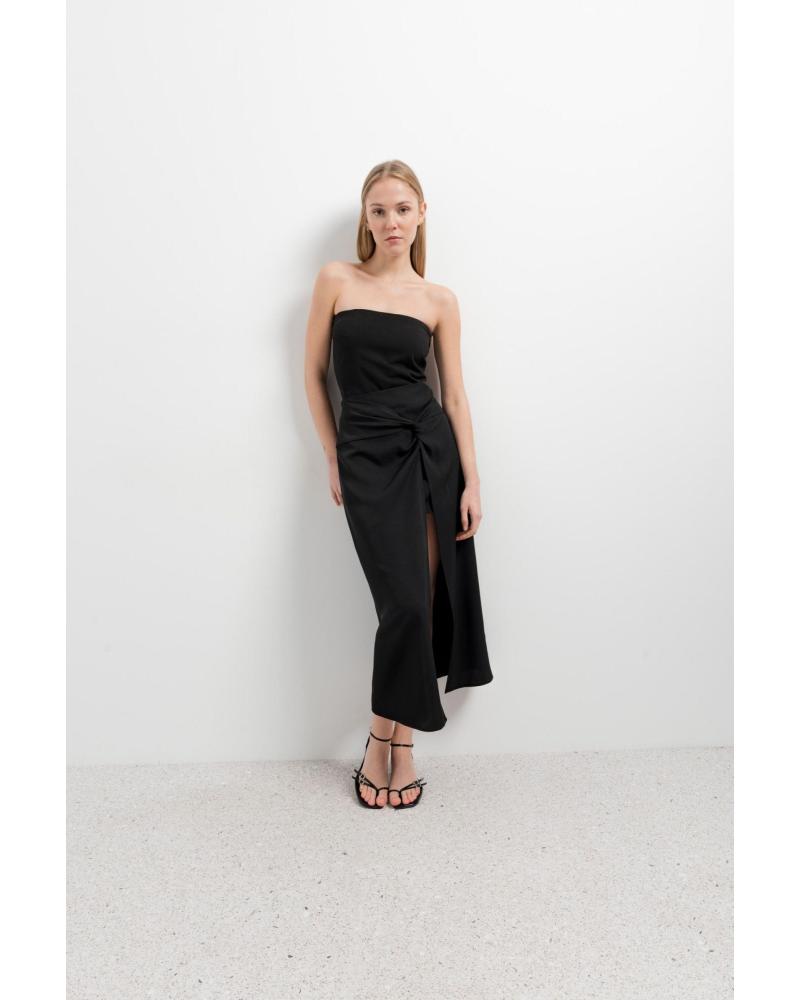 PUNTOSALAO JUPE MIDI NOIRE STYLE PARÉO DRAPPÉE AVEC FENTE NEGRO