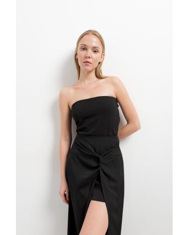 PUNTOSALAO JUPE MIDI NOIRE STYLE PARÉO DRAPPÉE AVEC FENTE NEGRO