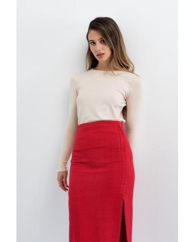 PUNTOSALAO FALDA MIDI LARGA ROJA PUNTOSALAO CON ABERTURA LATERAL ROJO