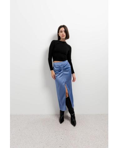 PUNTOSALAO FALDA MIDI DRAPEADA TEJIDO SATINADO PARA MUJER ABERTURA CENT AZUL