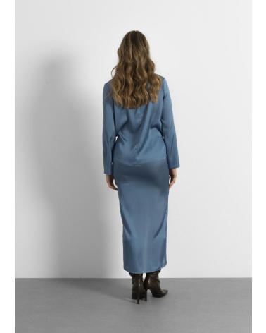 PUNTOSALAO FALDA MIDI DRAPEADA TEJIDO SATINADO PARA MUJER ABERTURA CENT AZUL