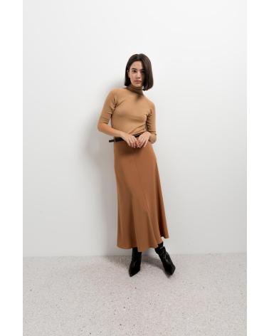 PUNTOSALAO FALDA MIDI CON CINTURON CONTRASTE PARA MUJER BAJO EN EVASE MARRóN