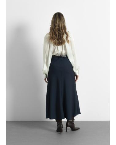 PUNTOSALAO FALDA MIDI CON CINTURON CONTRASTE PARA MUJER BAJO EN EVASE AZUL