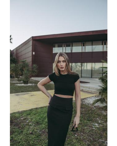 PUNTOSALAO FALDA MIDI ABERTURA TRASERA PARA MUJER NEGRO