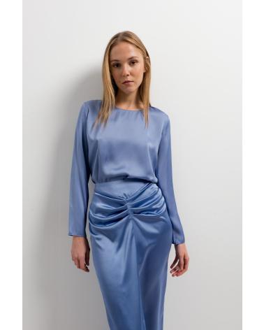 PUNTOSALAO CAMISA SATINADA DE MANGA LARGA Y CUELLO REDONDO, AZUL AZUL
