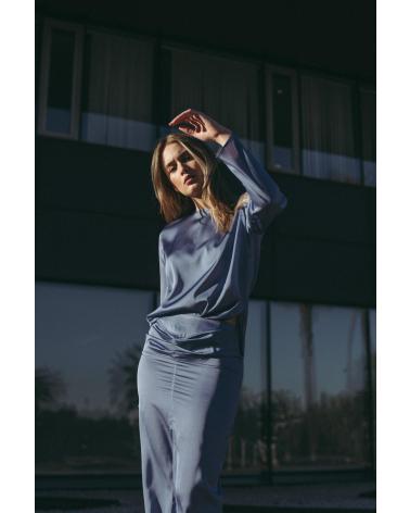 PUNTOSALAO CAMISA SATINADA DE MANGA LARGA Y CUELLO REDONDO, AZUL AZUL