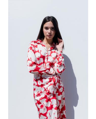 PUNTOSALAO CAMISA SATINADA ESTAMPADA ESTILO FLORAL COLOR PARA MUJE ROJO