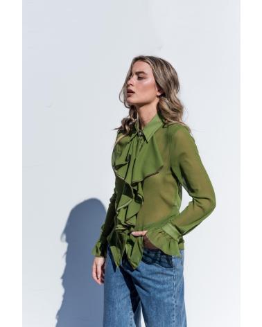 PUNTOSALAO CAMISA DE GASA CON VOLANTES MUJER SEMITRANSPARENTE COLOR VER VARIOS COLORES
