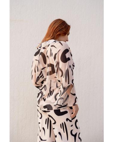PUNTOSALAO BLUSA ESTAMPADA DE GASA CON DISEÑO GEOMÉTRICO BEIGE BEIGE