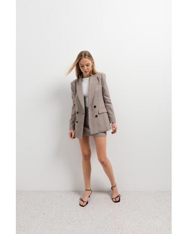 PUNTOSALAO DOUBLE-BREASTED BLAZER WITH BUTTONS AND PLAID DESIGN LONG SLEEVE MARRóN