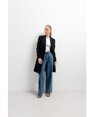 PUNTOSALAO LANGER ZWEIREIHER-MANTEL MIT REVERS SCHWARZ NEGRO