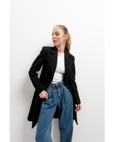 PUNTOSALAO LANGER ZWEIREIHER-MANTEL MIT REVERS SCHWARZ NEGRO