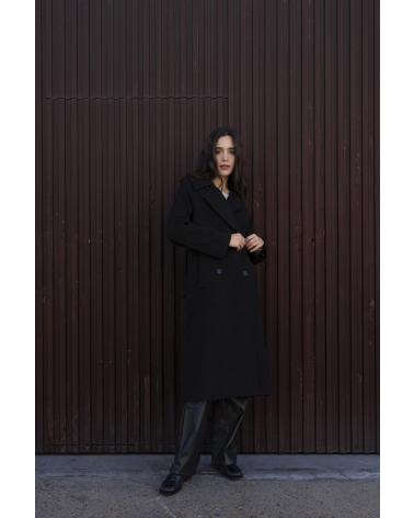 PUNTOSALAO LANGER ZWEIREIHER-MANTEL MIT REVERS SCHWARZ NEGRO