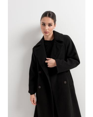PUNTOSALAO LANGER ZWEIREIHER-MANTEL MIT REVERS SCHWARZ NEGRO