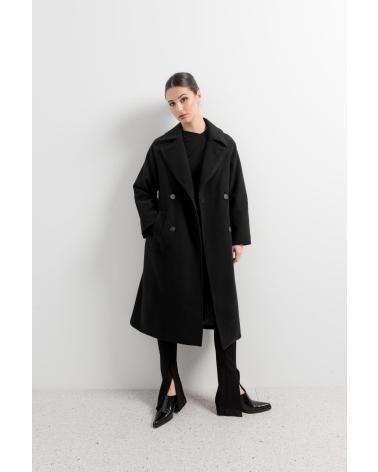 PUNTOSALAO LANGER ZWEIREIHER-MANTEL MIT REVERS SCHWARZ NEGRO