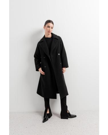 PUNTOSALAO LANGER ZWEIREIHER-MANTEL MIT REVERS SCHWARZ NEGRO