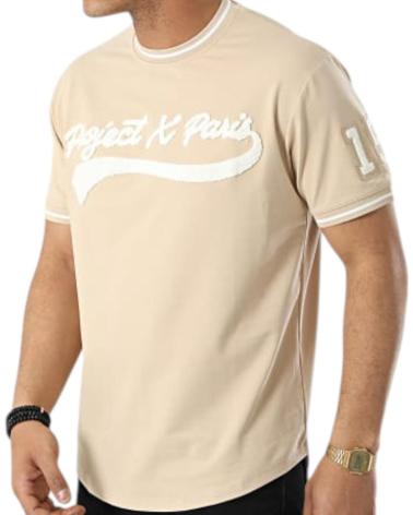PROJECT X PARIS T-SHIRT LOGO UNIVERSITAIRE TEXTURE ÉPONGE BEIGE BEIGE