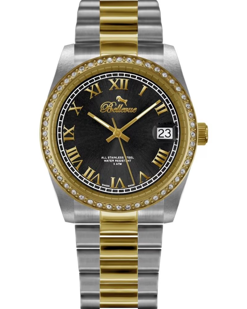 BELLEVUE UHR I12 ZWEIFARBIG Ø 27MM SCHWARZES ZIFFERBLATT UND GOLDDETAILS GRIS
