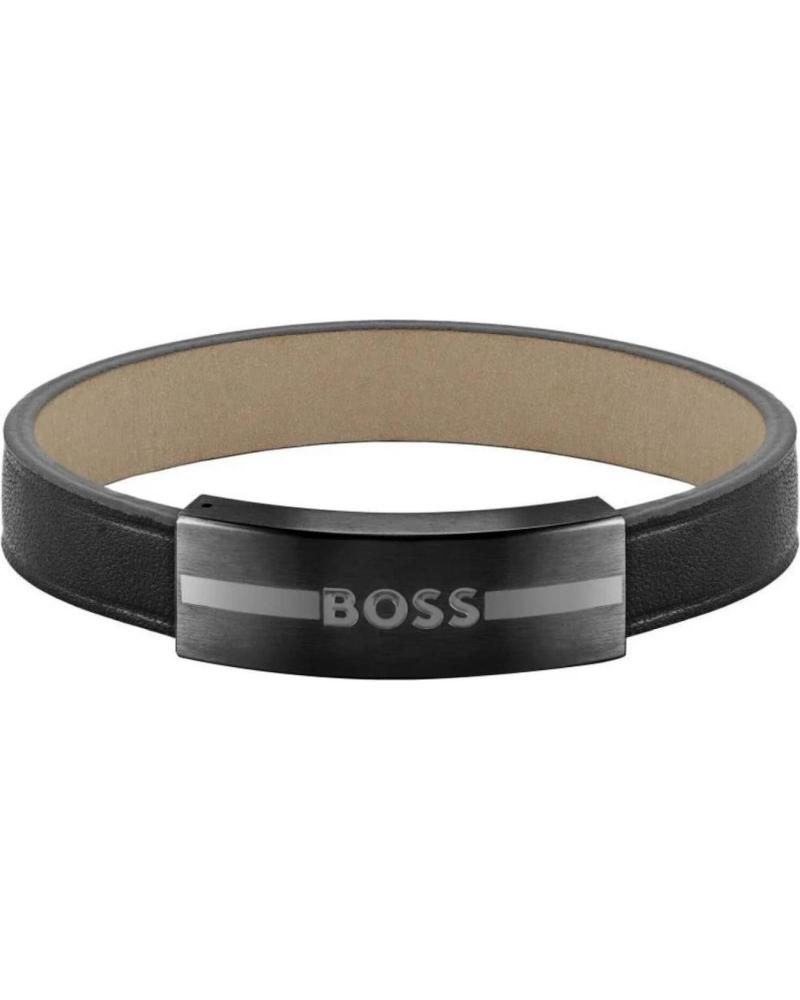 BRACCIALE BOSS 1580490M NERO CON PLACCA LOGO NEGRO