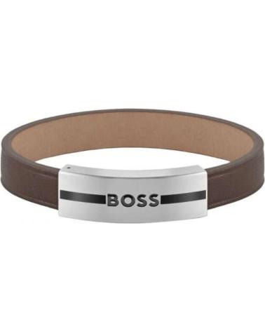 BRACCIALE BOSS 1580496M MARRONE CON PLACCA LOGO MARRóN