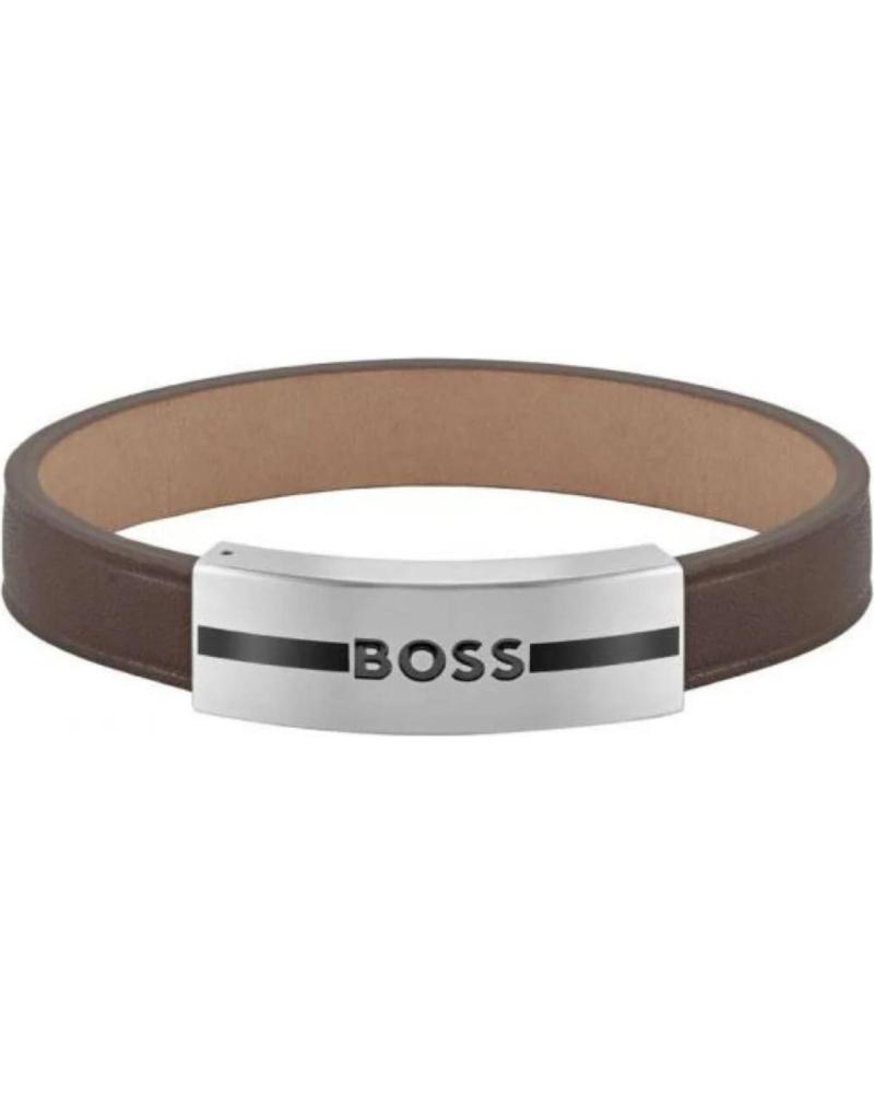 BRACCIALE BOSS 1580496M MARRONE CON PLACCA LOGO MARRóN