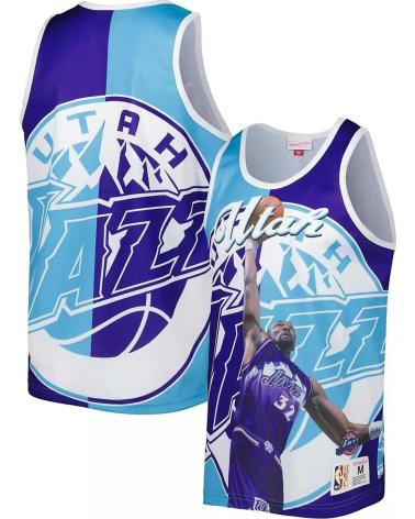 CAMISETA MITCHELL & NESS NBA UTAH JAZZ KARL MALONE SUBLIMADA AZUL AZUL