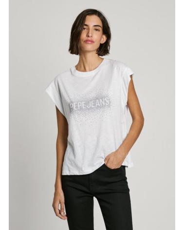 T-SHIRT PEPE JEANS PL506031 BIANCA CON SPALLE STRUTTURATE BLANCO