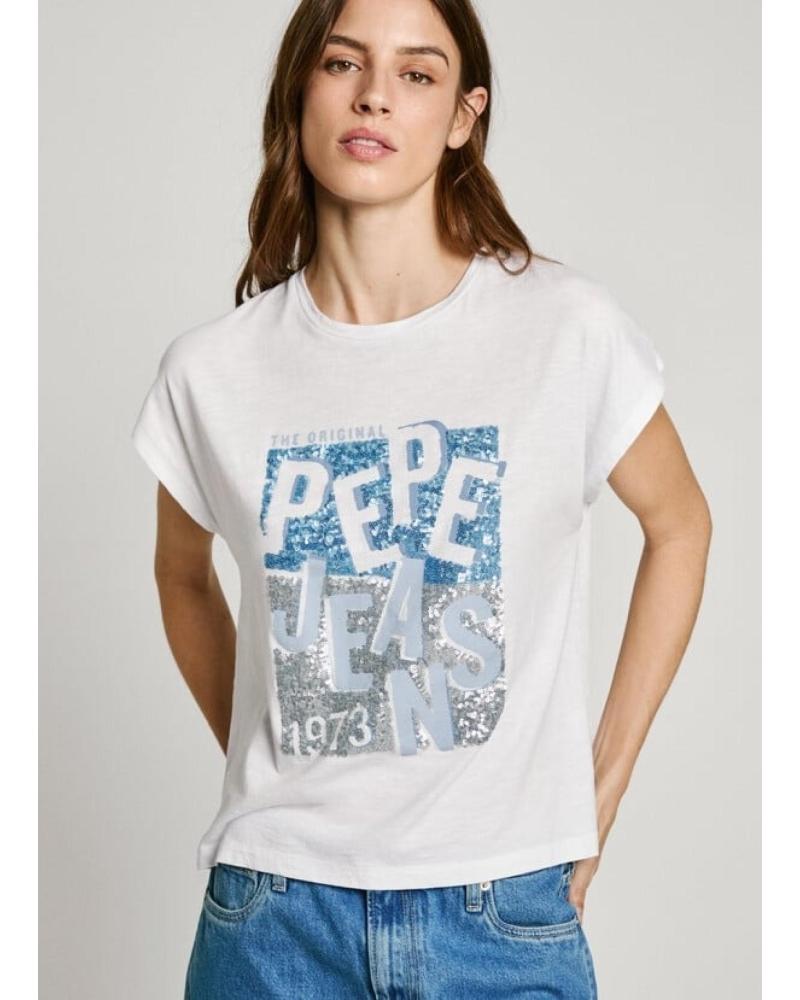 PEPE JEANS BAUMWOLL-T-SHIRT PL506019 WEISS MIT LOGO BLANCO