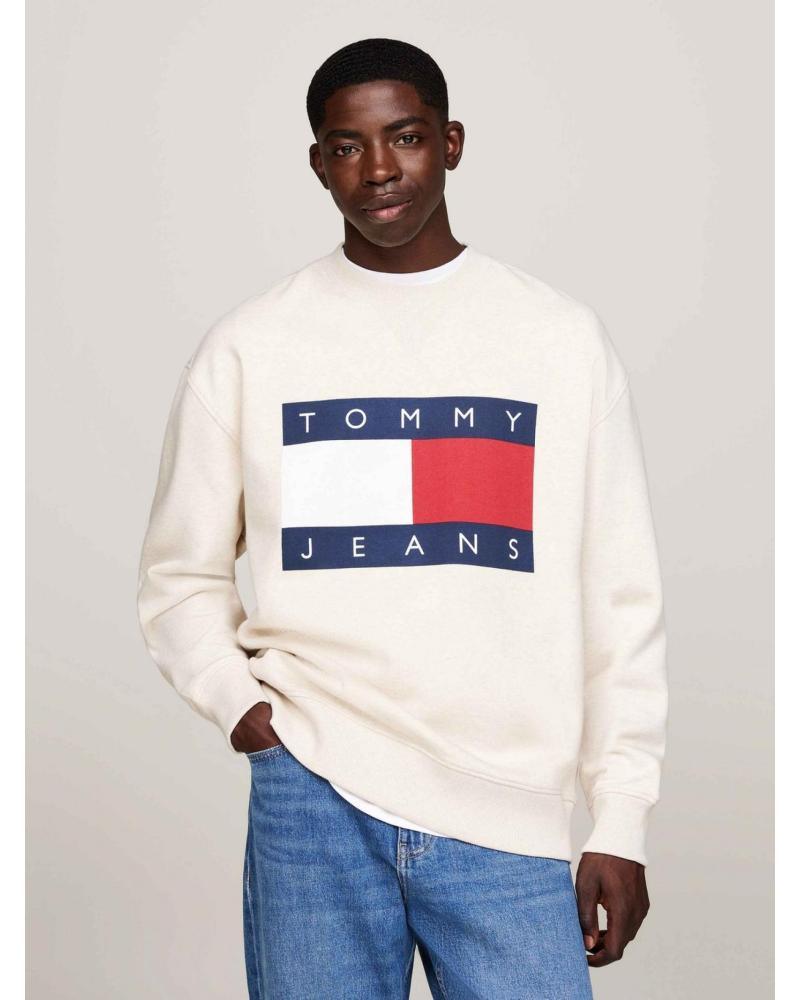 SWEATSHIRT TOMMY HILFIGER DM0DM19756 BLANC CASSÉ AVEC LOGO DRAPEAU BLANCO