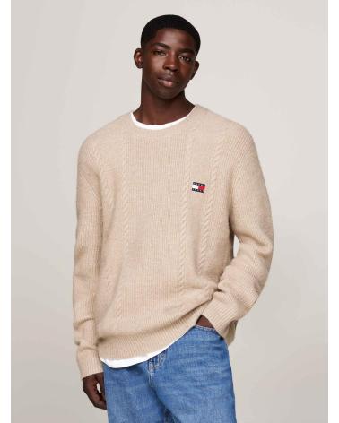 JERSEY DE CUELLO REDONDO TOMMY HILFIGER BEIGE CON LOGO BORDADO BEIGE