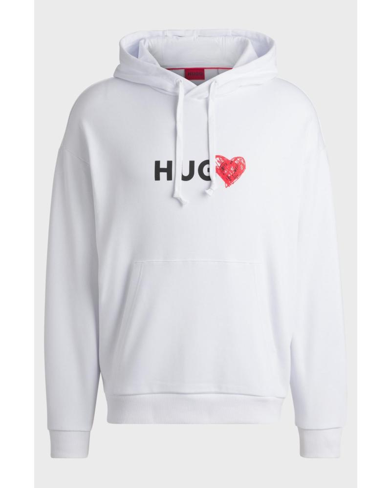 FELPA BIANCA CON CAPPUCCIO HUGO BOSS 50530577 CON STAMPA CUORE BLANCO
