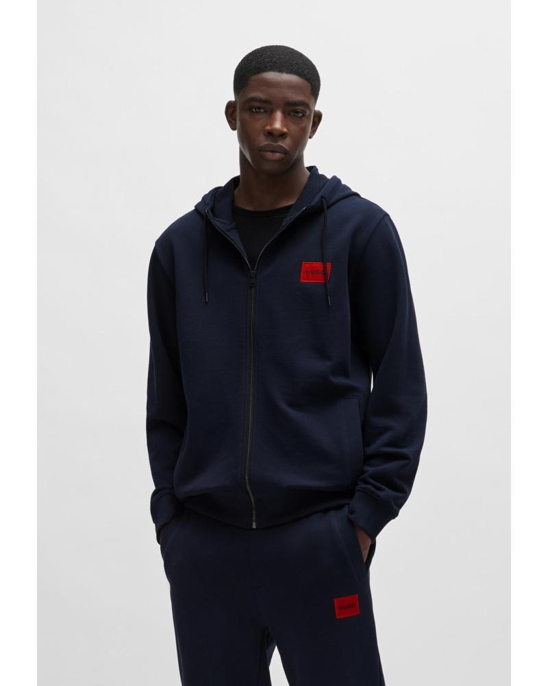 HUGO BOSS KAPUZENPULLOVER MIT REISSVERSCHLUSS 50447972 MARINEBLAU MIT ROTEM LOGO VERDE