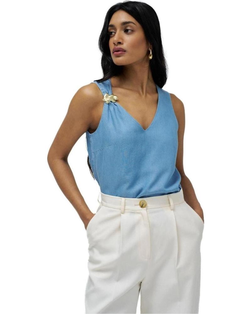 SALSA SLEEVELESS BLOUSE 21009414 BLUE WITH METALLIC DETAIL AZUL