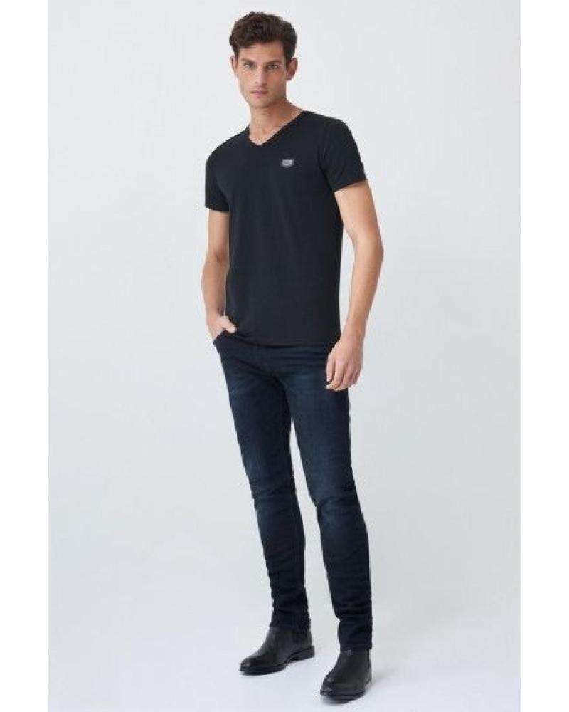 T-SHIRT SALSA NOIR EN COTON COL V AVEC LOGO MODÈLE 21002957 NEGRO