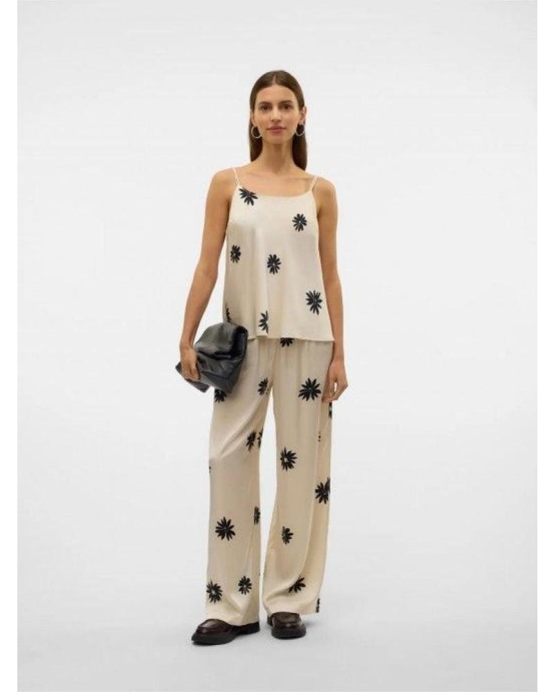 VERO MODA TROUSERS 10328712 BEIGE WITH FLORAL PRINT BEIGE