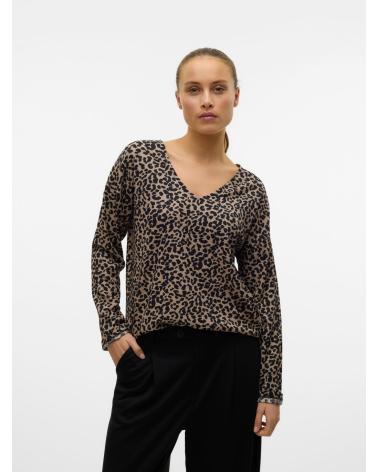 T-SHIRT MANCHES LONGUES VERO MODA 10322080 À IMPRIMÉ MARRON MARRóN