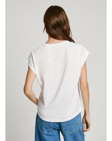 PEPE JEANS BAUMWOLL-T-SHIRT PL506019 WEISS MIT LOGO BLANCO