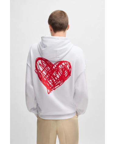 FELPA BIANCA CON CAPPUCCIO HUGO BOSS 50530577 CON STAMPA CUORE BLANCO