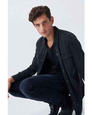 T-SHIRT SALSA NOIR EN COTON COL V AVEC LOGO MODÈLE 21002957 NEGRO
