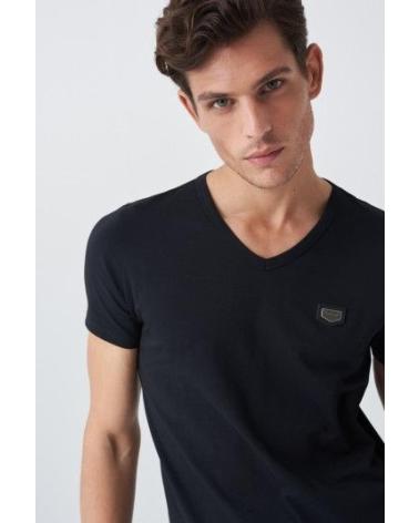 T-SHIRT SALSA NOIR EN COTON COL V AVEC LOGO MODÈLE 21002957 NEGRO