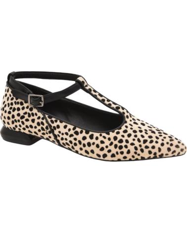 AZAREY 578K115 BEIGE T-STRAP MARY JANE FLATS WITH ANIMAL PRINT BEIGE