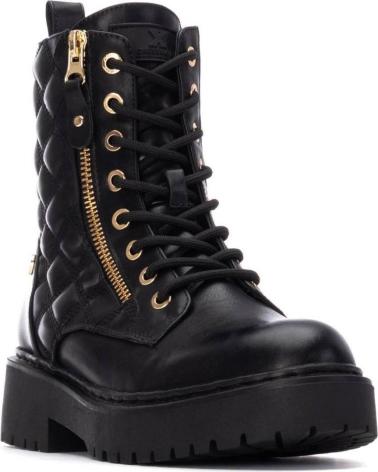 XTI BASIC 130409 MILITÄRSTIEFEL SCHWARZ MIT GOLDREISSVERSCHLUSS UND STEPPDETAILS NEGRO
