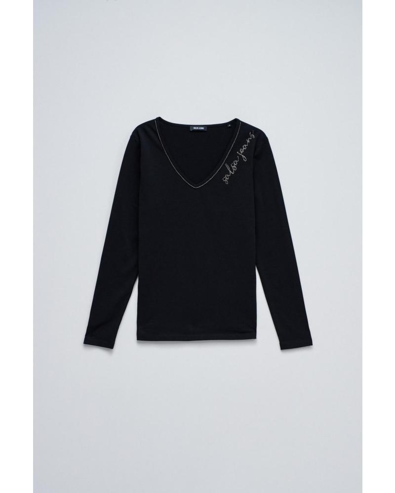 MAGLIETTA A MANICHE LUNGHE SALSA DONNA 21010451 NERA NEGRO