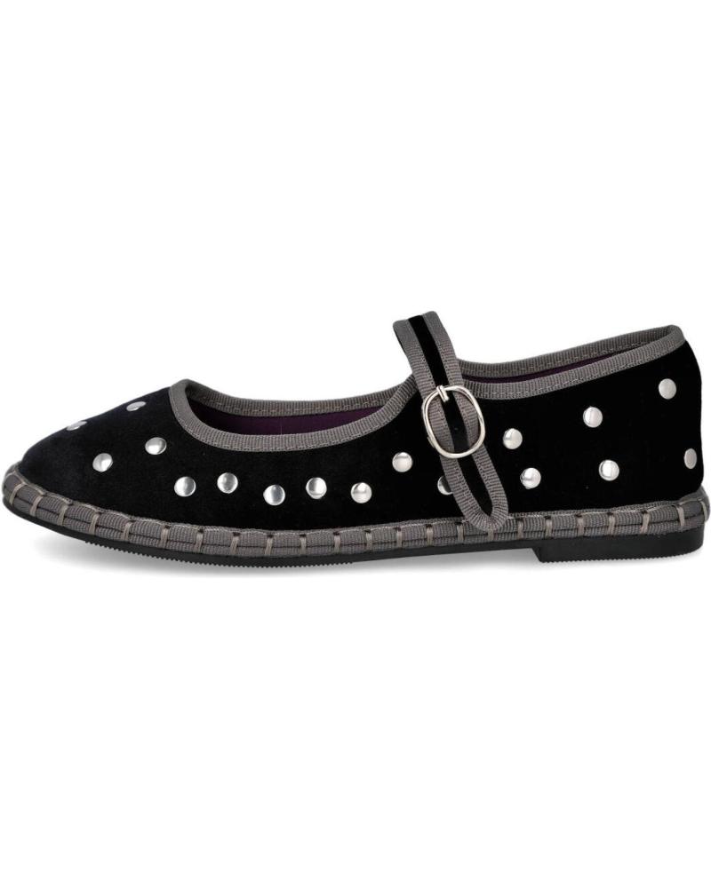 L&R SHOES FB-5553 BLACK VELVET MARY JANES WITH STUDS NEGRO