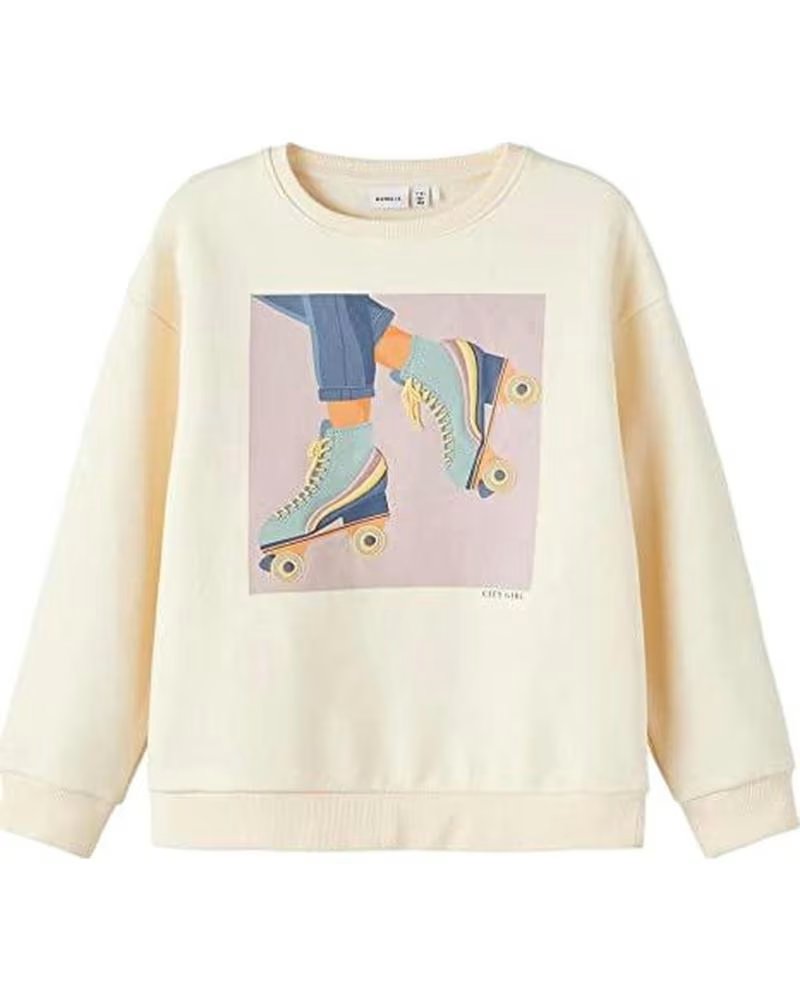 NAME IT MOLETOM NAME IT MENINA COM ESTAMPA DE PATINS BEIGE