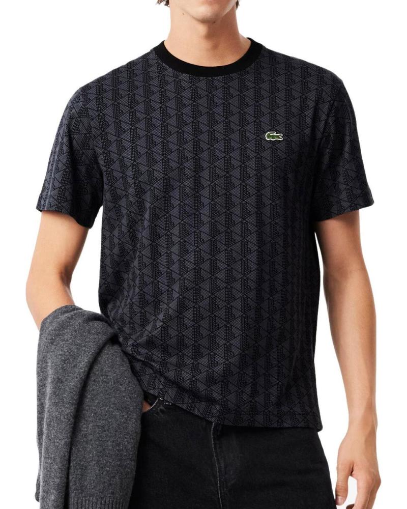 T-SHIRT LACOSTE À IMPRIMÉ MONOGRAMME NOIR ET GRIS NAN