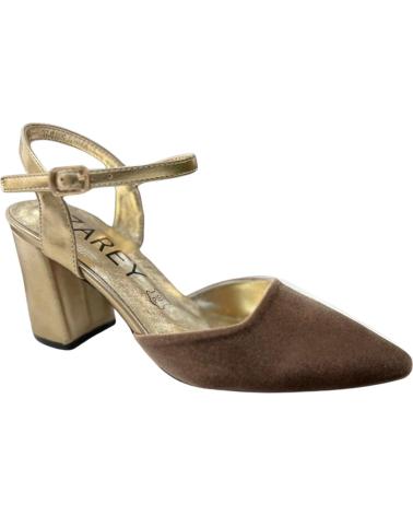 SAPATO DE SALTO AZAREY BICOLOR TAUPE E DOURADO COM TIRA NO TORNOZELO HUESO