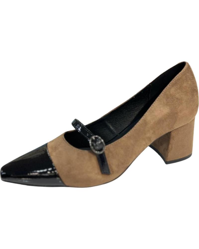 AZAREY SAPATOS DE SALTO CASTANHOS COM BIQUEIRA PRETA E TIRA MARY JANE MARRóN